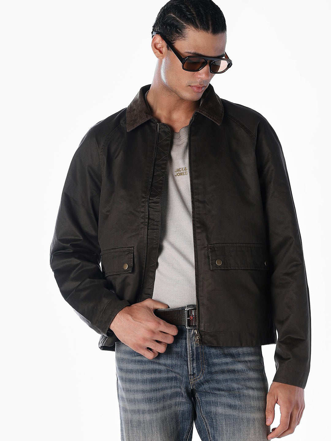 Brown Corduroy-Collar Waxed Jacket