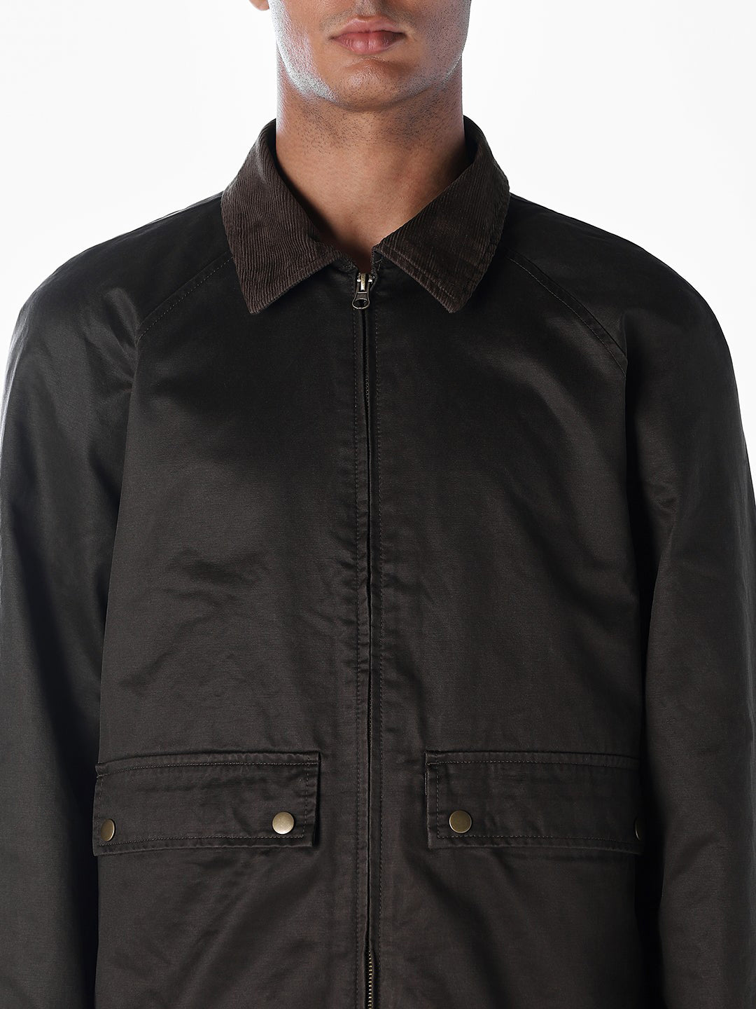 Brown Corduroy-Collar Waxed Jacket