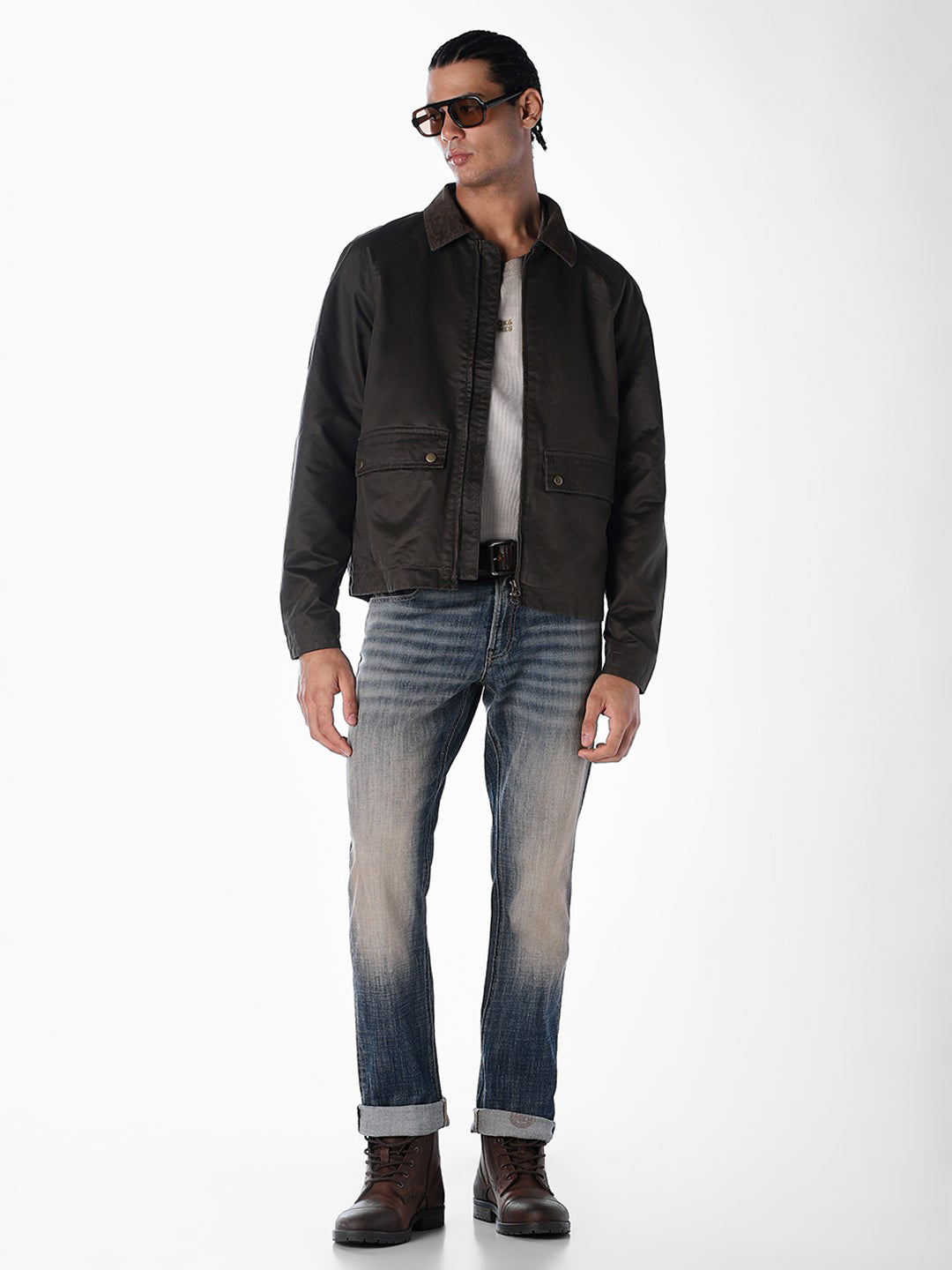 Brown Corduroy-Collar Waxed Jacket