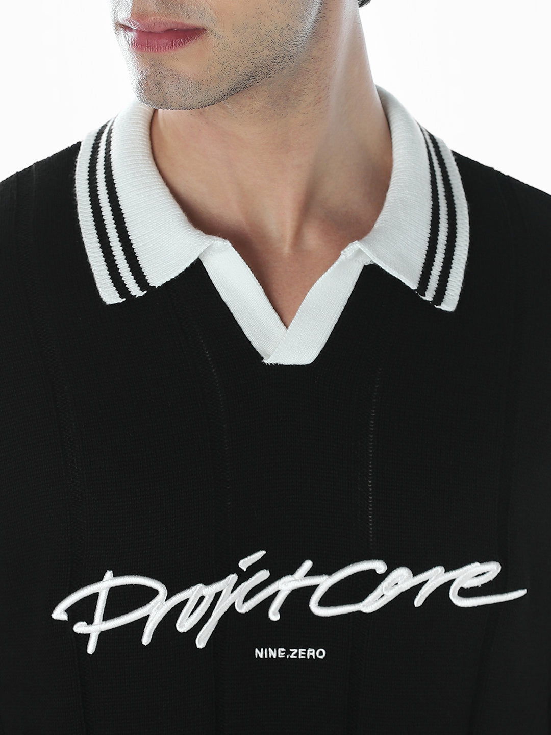 Oversized Knitted Polo - Black