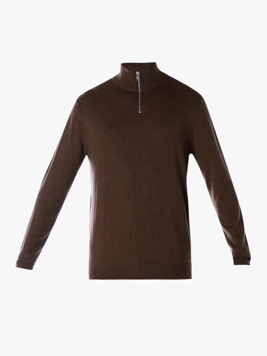 Zip High Neck T-shirt - Dark Brown
