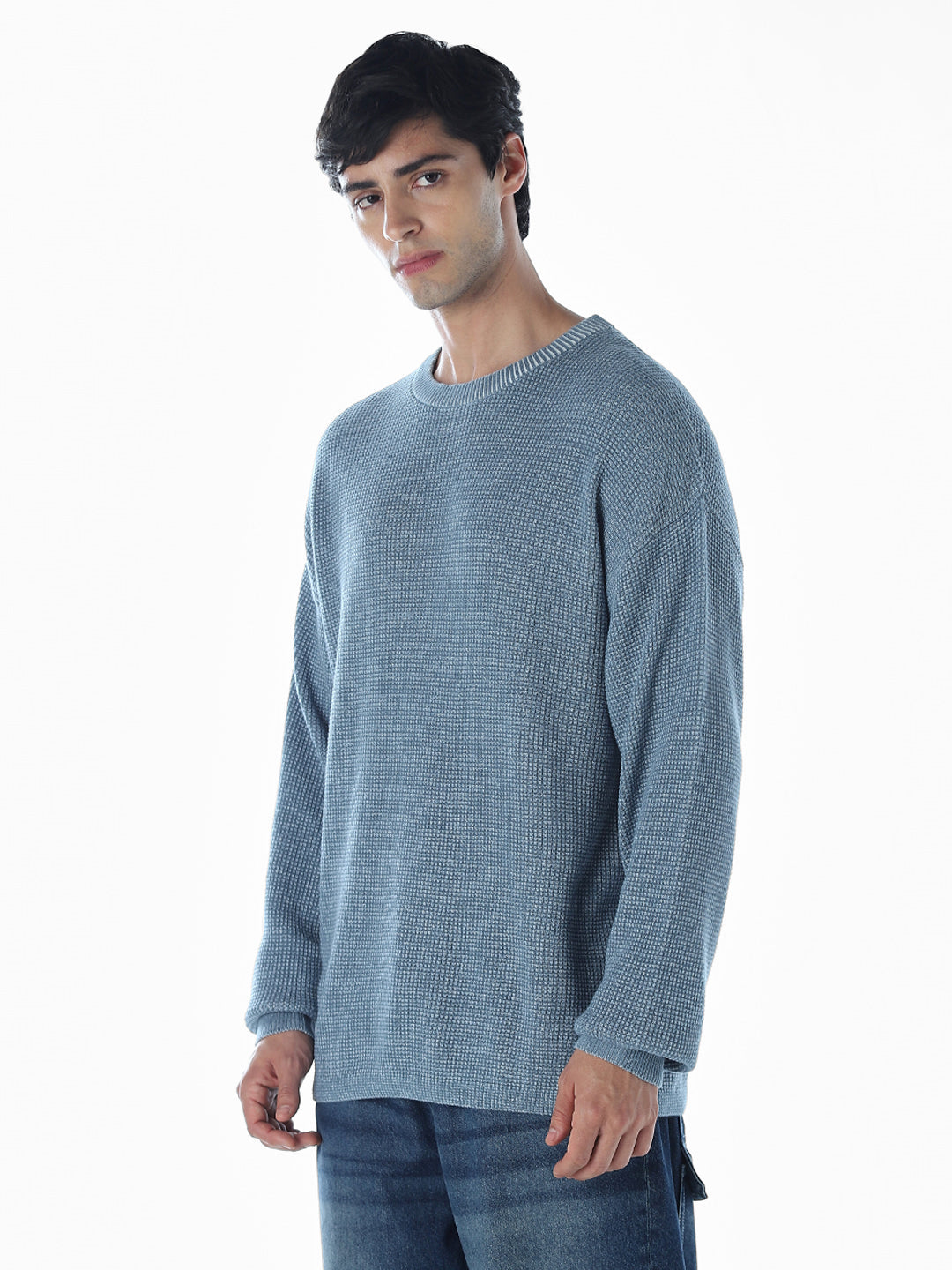 Textured Crew Neck Oversized Pullover