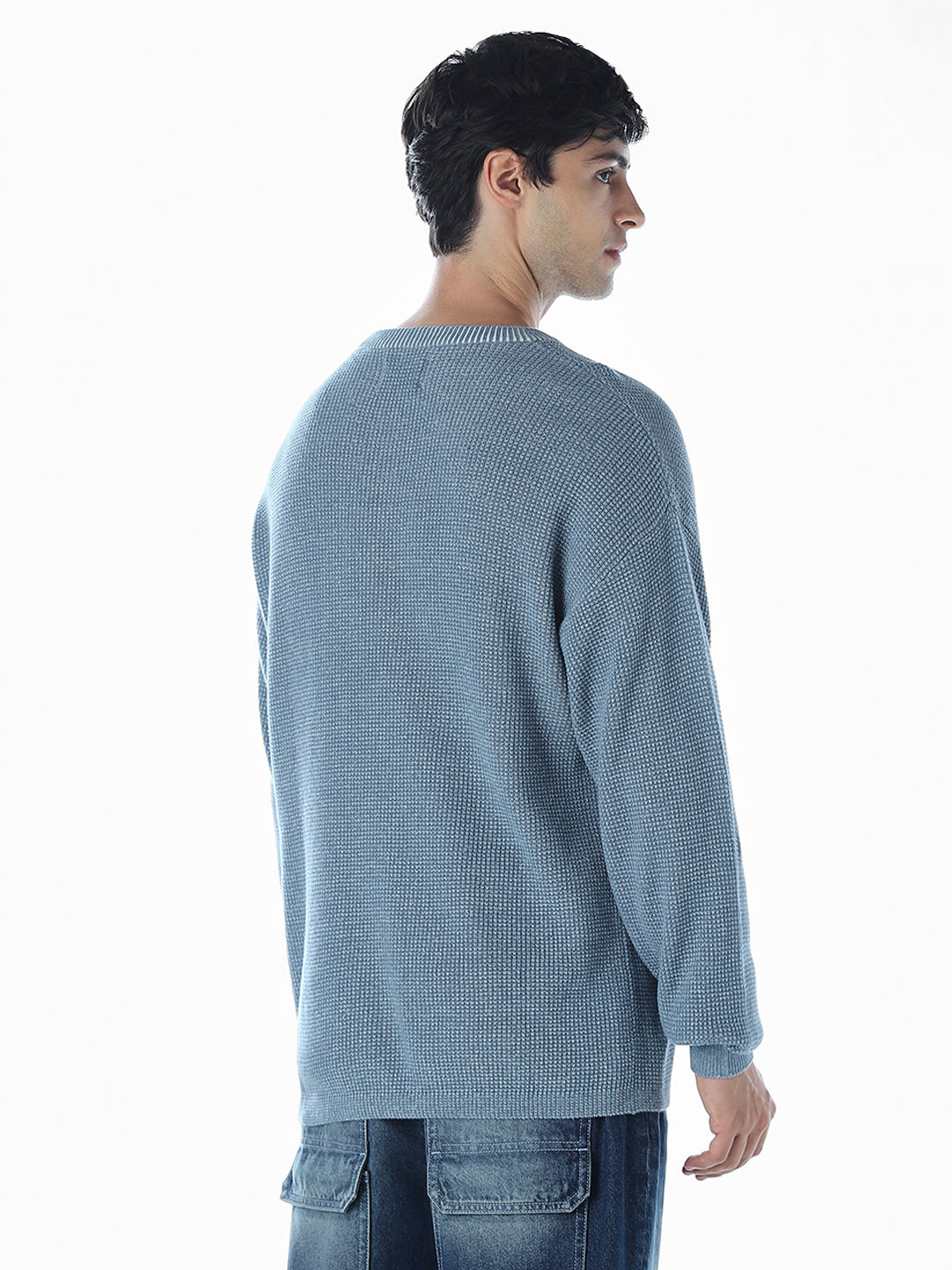 Textured Crew Neck Oversized Pullover