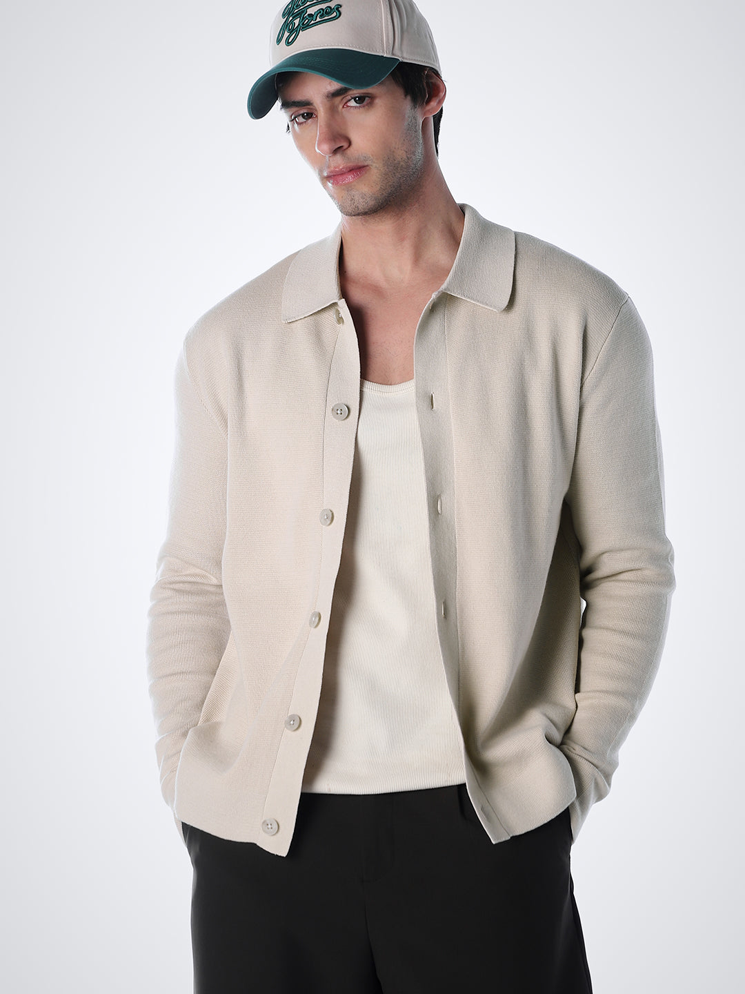 Regular Fit Front Open Cardigan - Beige