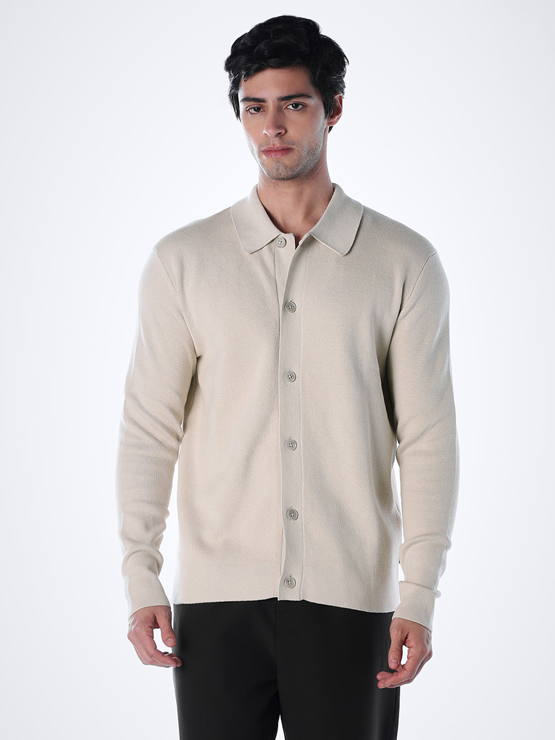 Regular Fit Front Open Cardigan - Beige