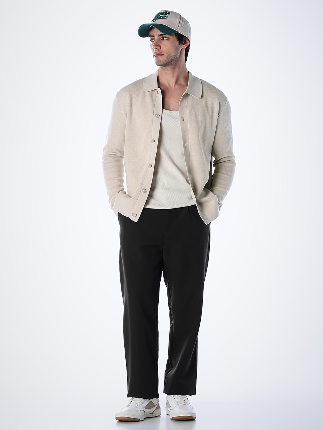 Regular Fit Front Open Cardigan - Beige