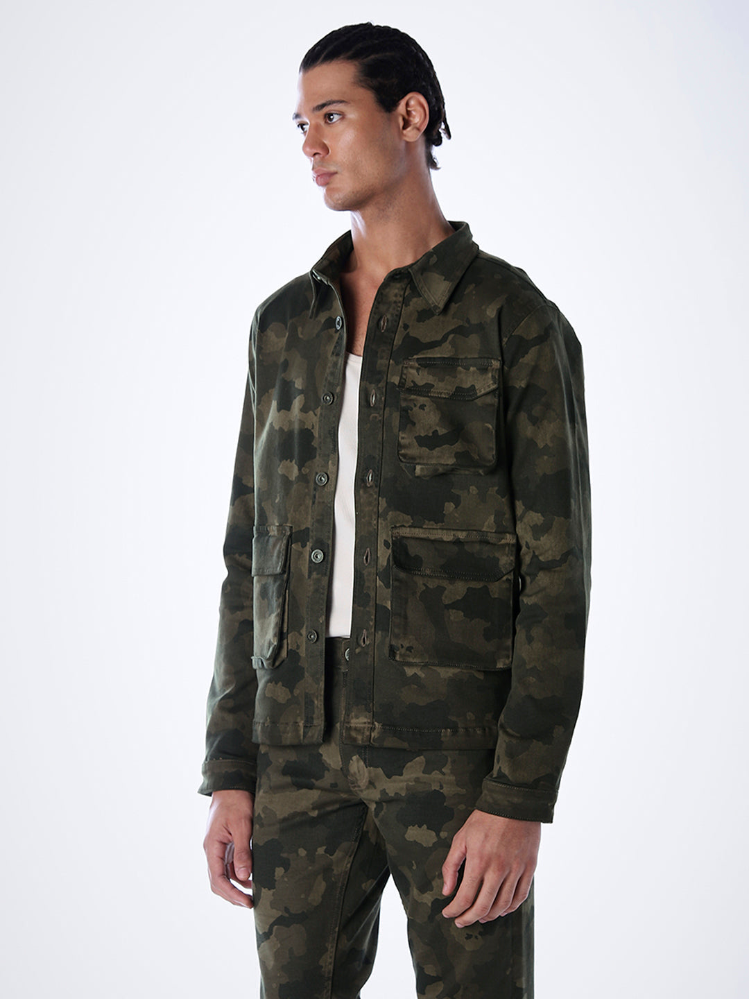 Olive Green Camo Print Jacket