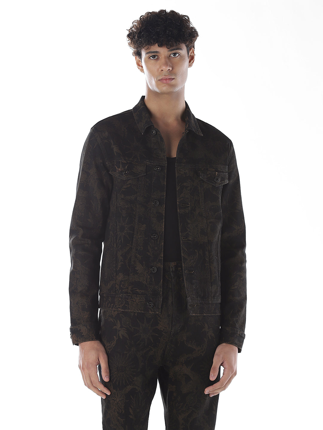 Printed Denim Jacket - Black