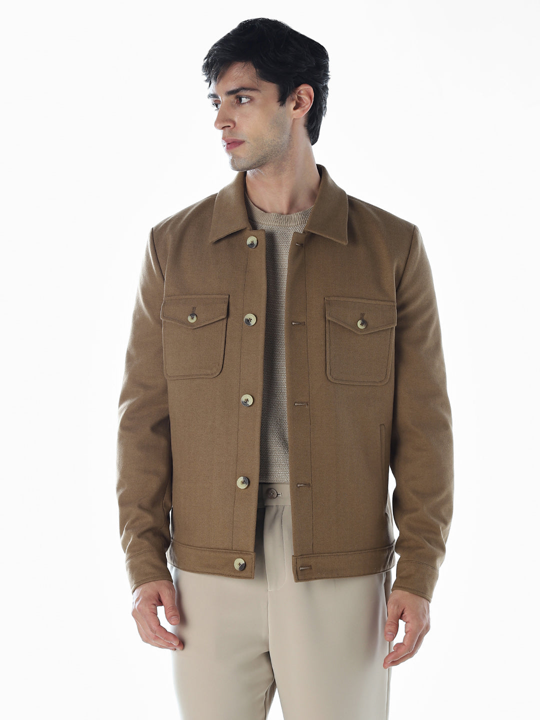 Striped Regular Fit Jacket - Brown