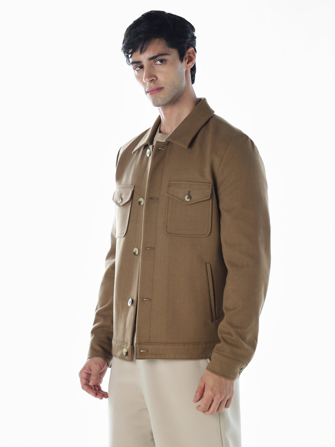 Striped Regular Fit Jacket - Brown