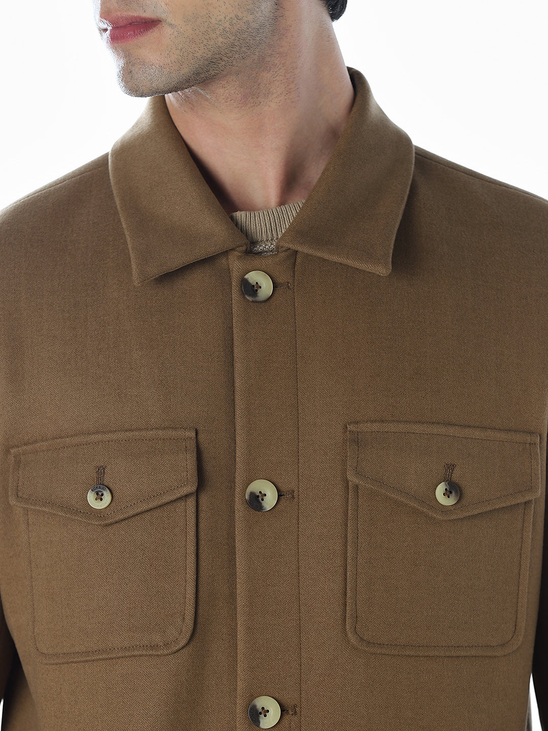 Striped Regular Fit Jacket - Brown