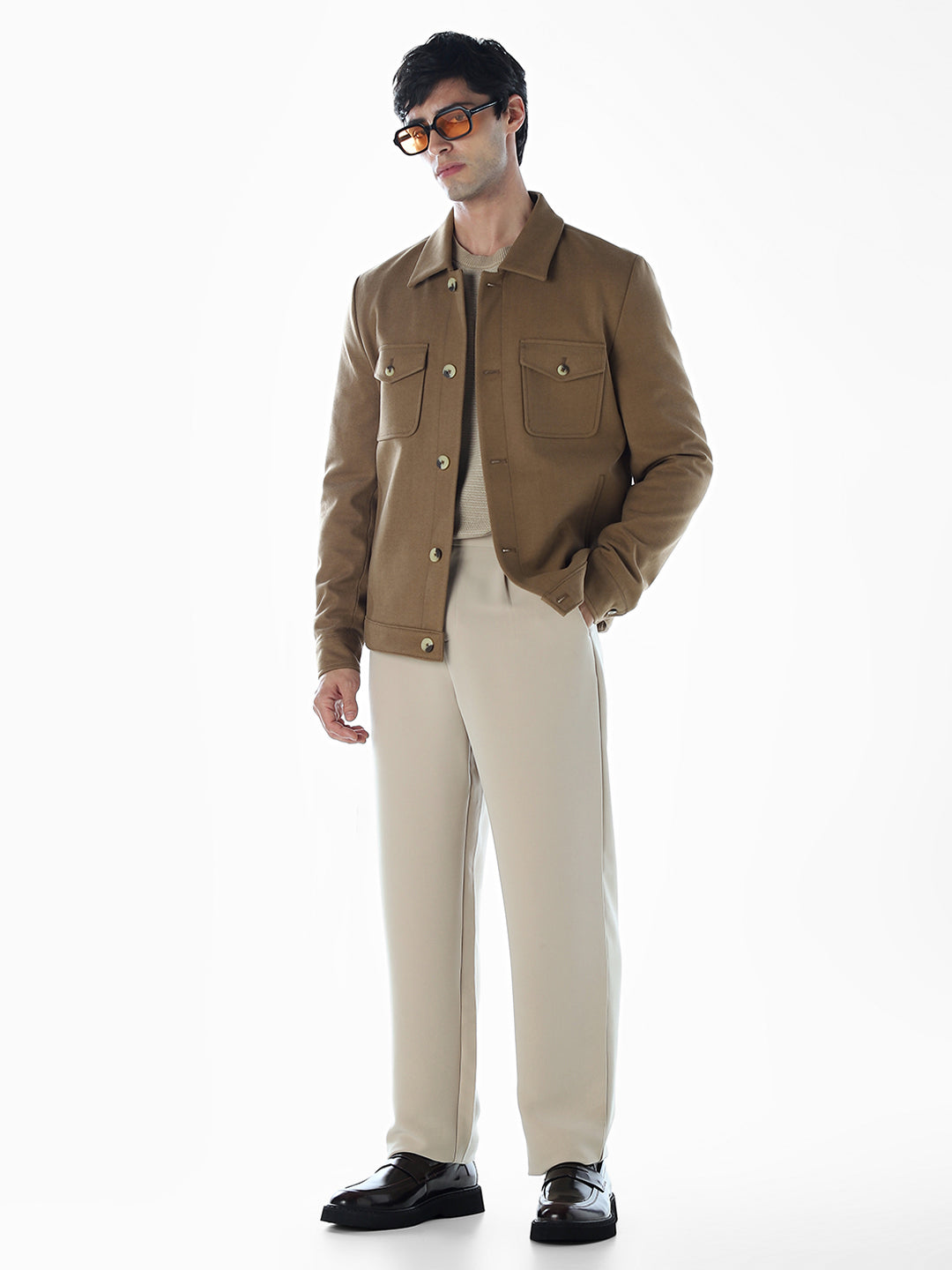 Striped Regular Fit Jacket - Brown