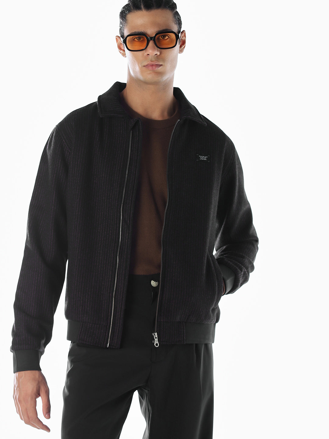 Pinstripe Zip-Up Jacket