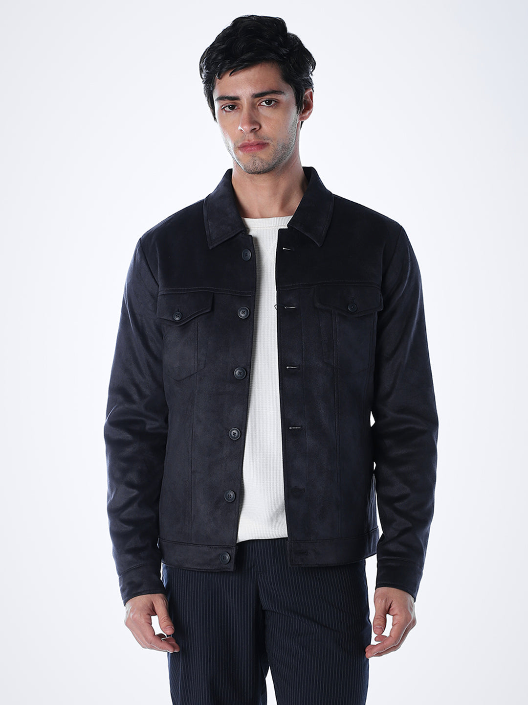 Navy Faux Suede Jacket