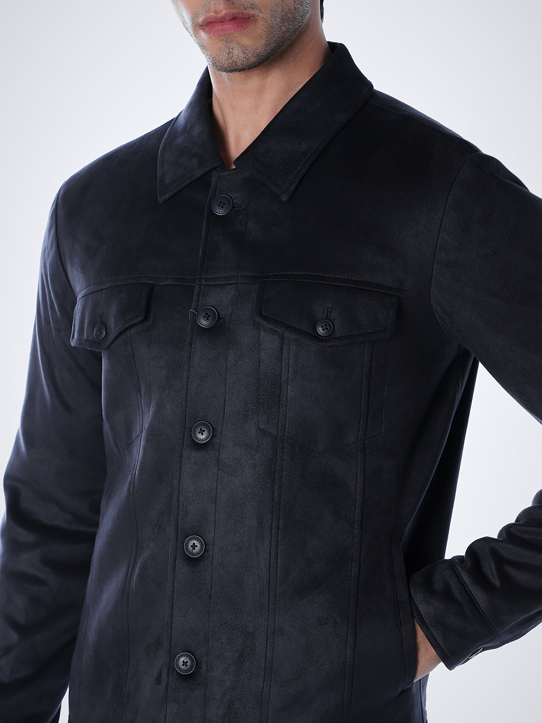 Navy Faux Suede Jacket