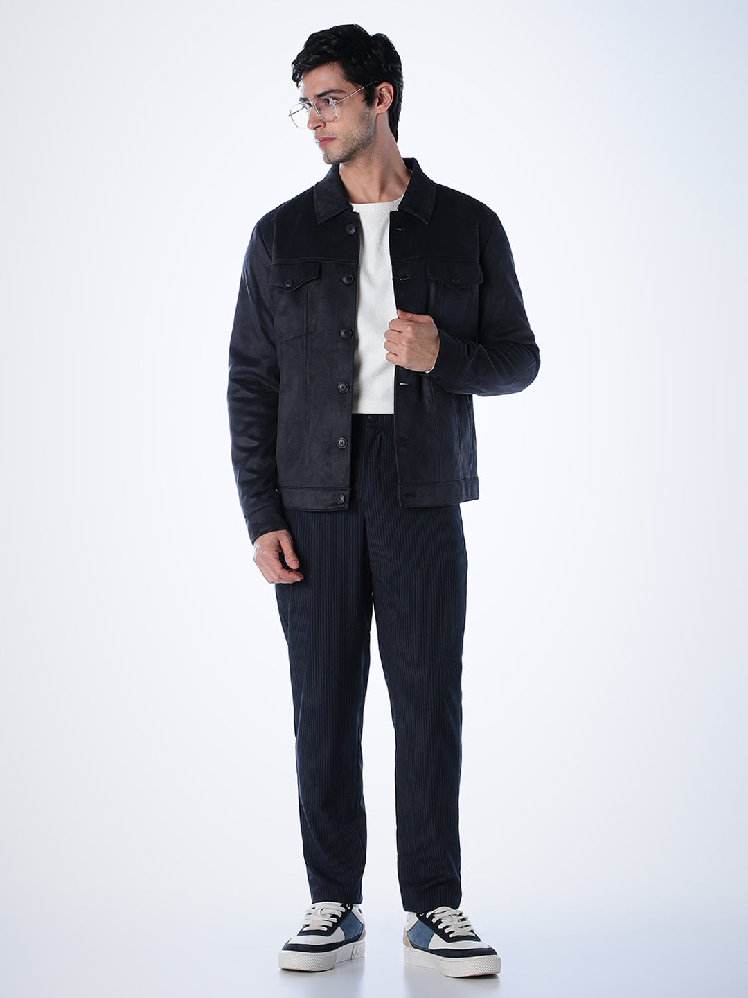 Navy Faux Suede Jacket