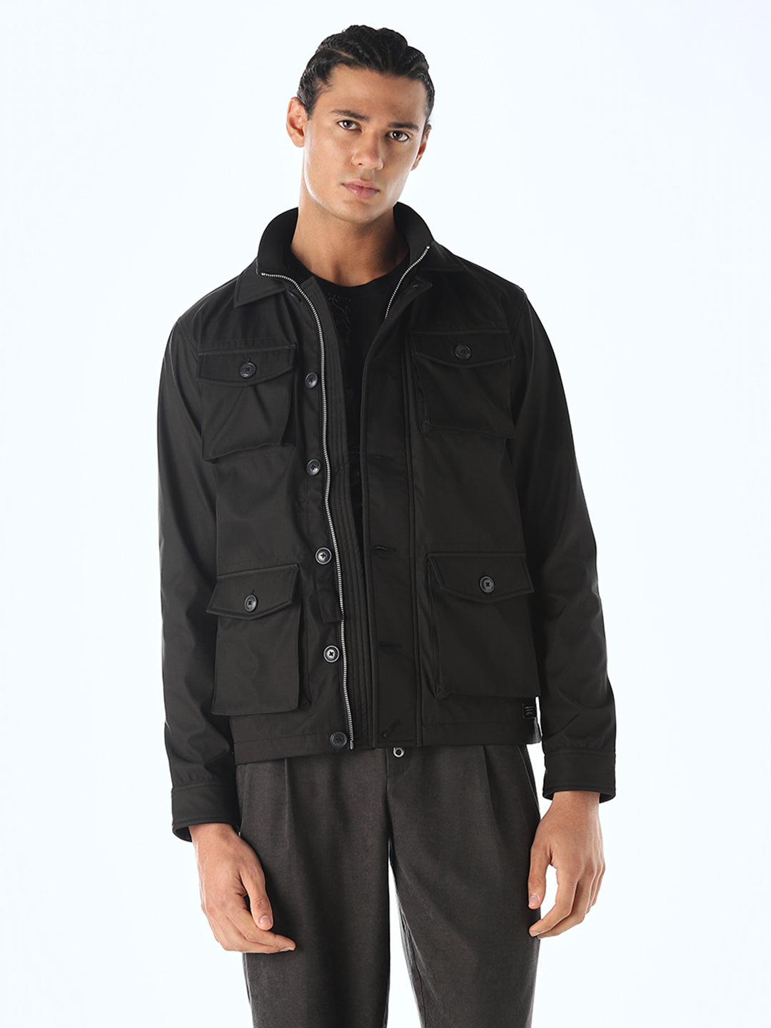 Multi-Pocket Buttoned Jacket