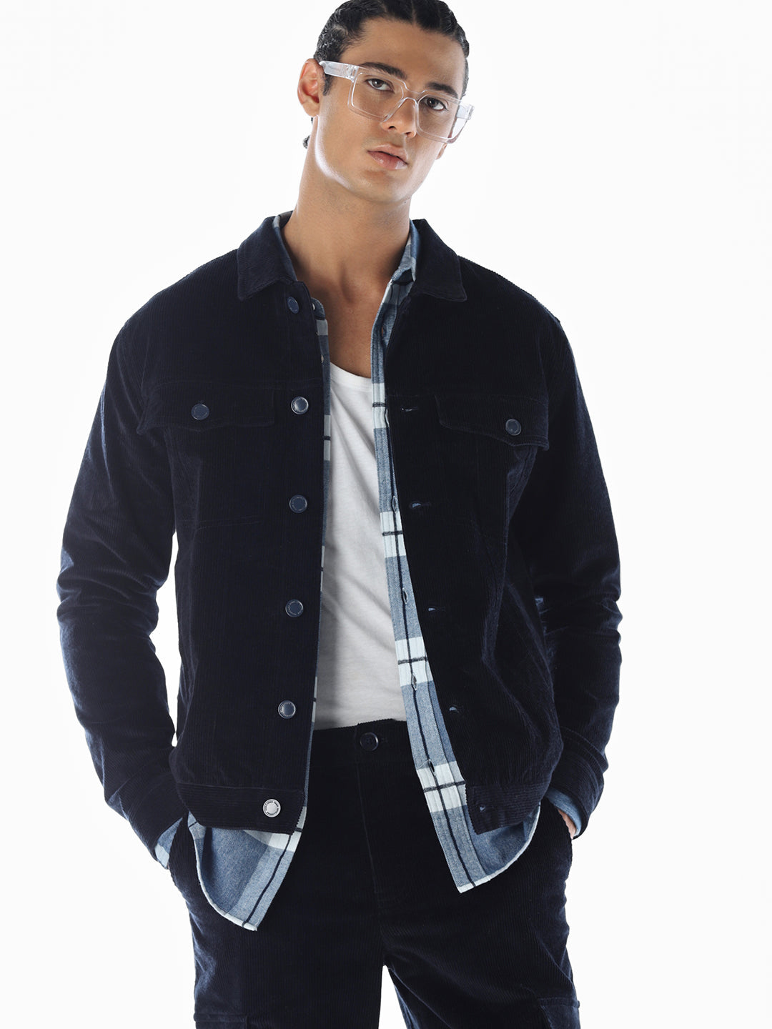 Navy Blue Corduroy Cargo Jacket