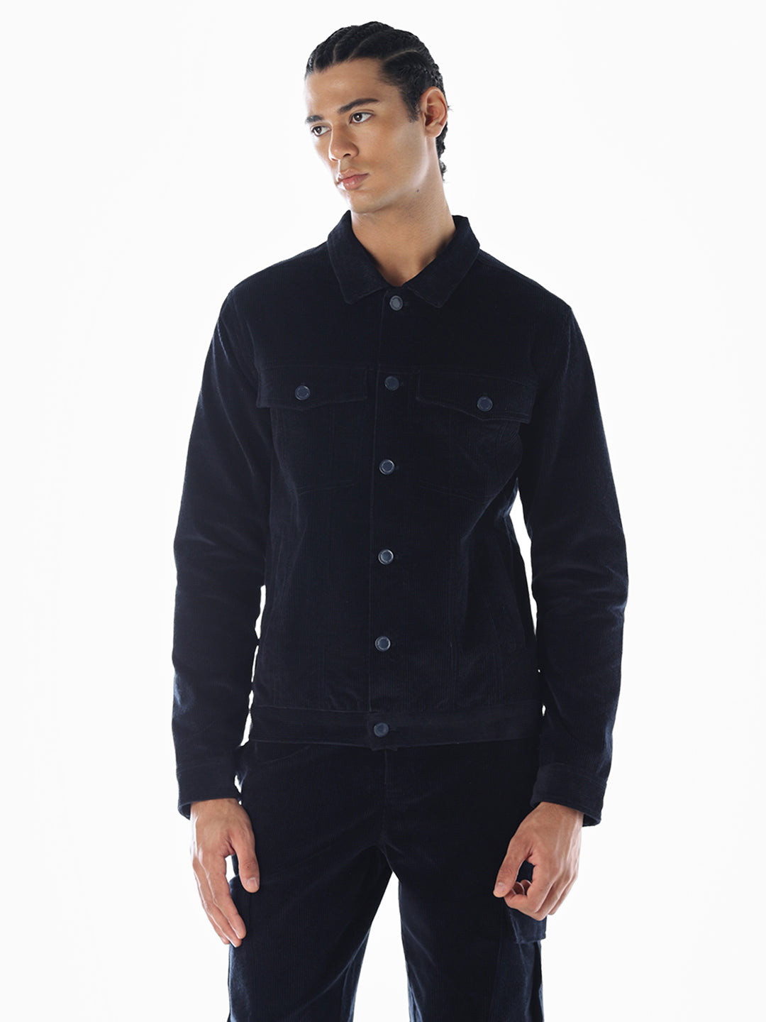 Navy Blue Corduroy Cargo Jacket