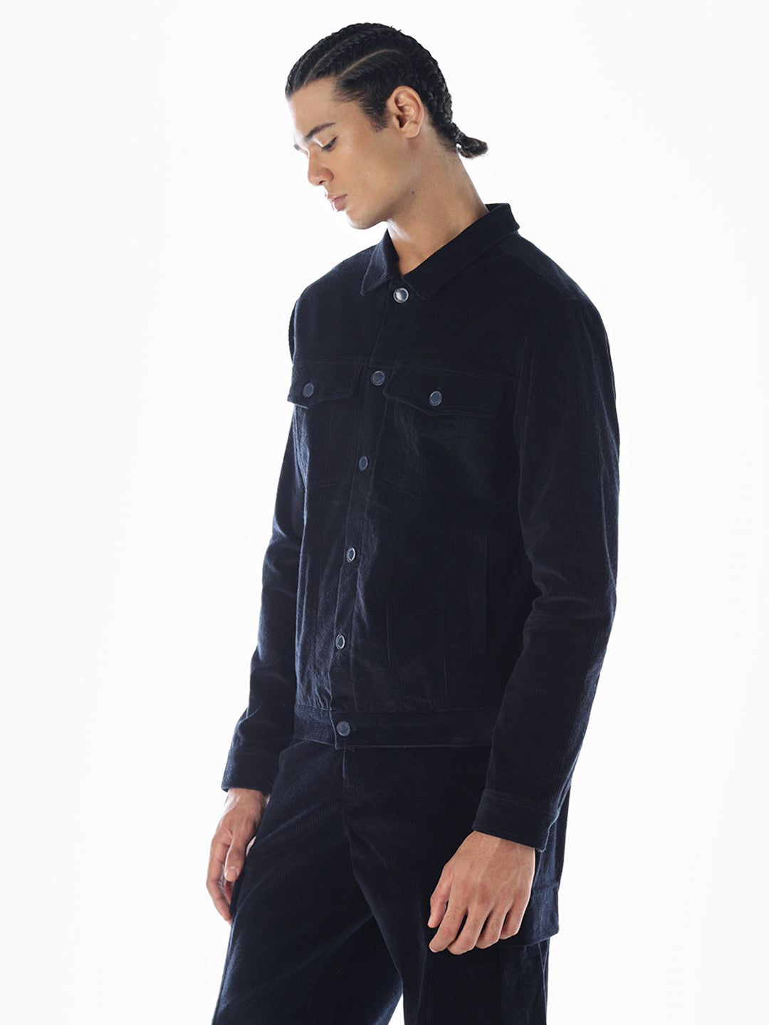 Navy Blue Corduroy Cargo Jacket