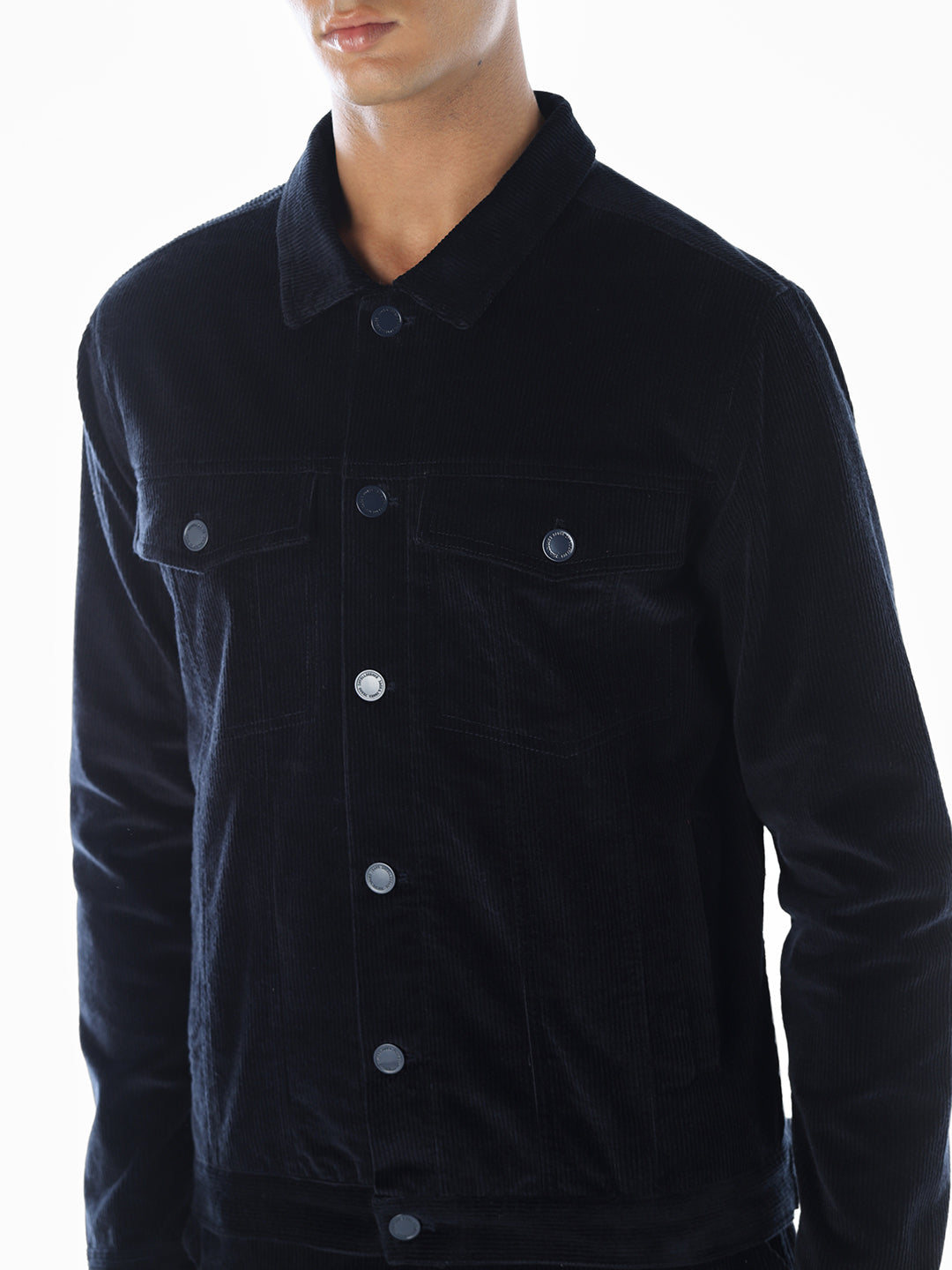 Navy Blue Corduroy Cargo Jacket
