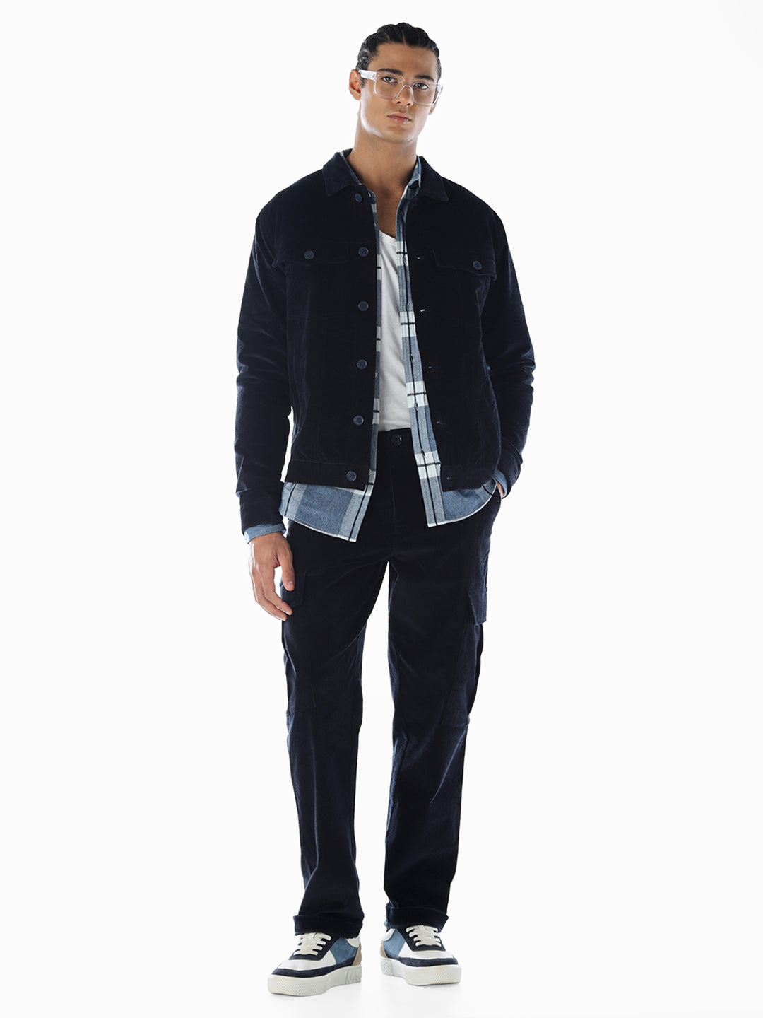 Navy Blue Corduroy Cargo Jacket