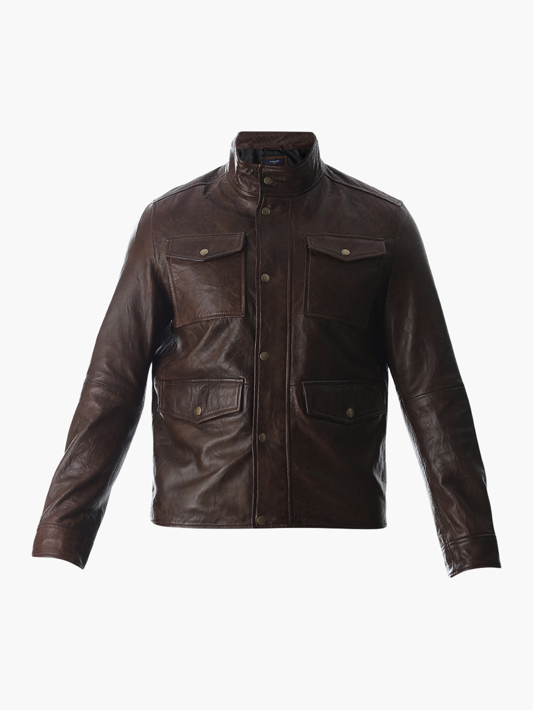 Brown High Neck Leather Jacket