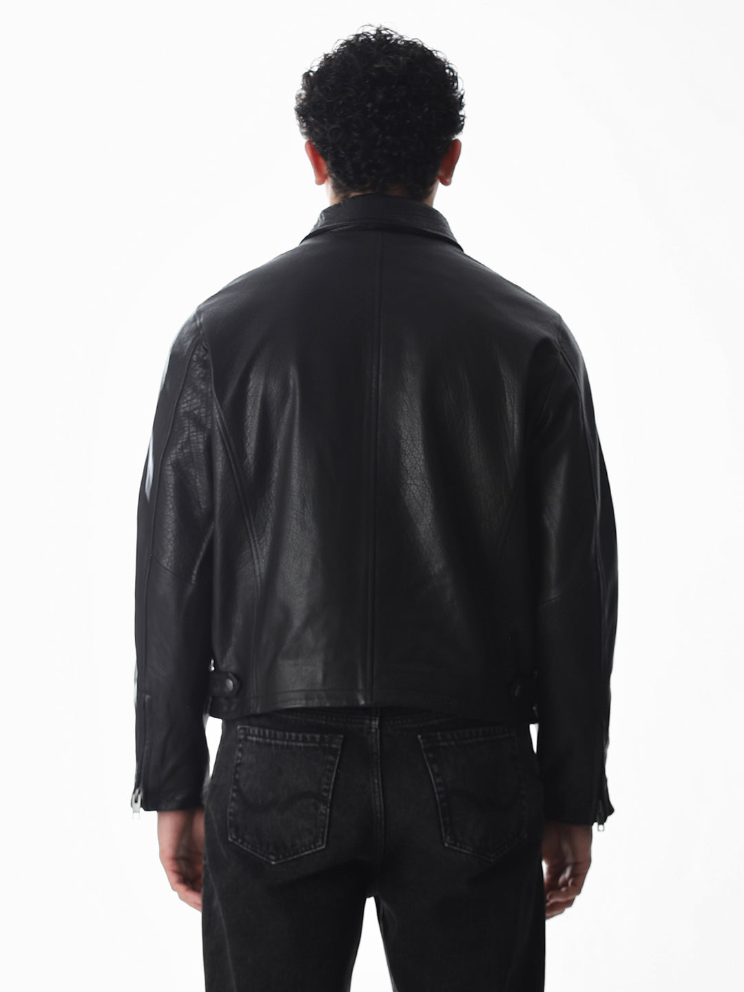 Black Textured Leather Jacket