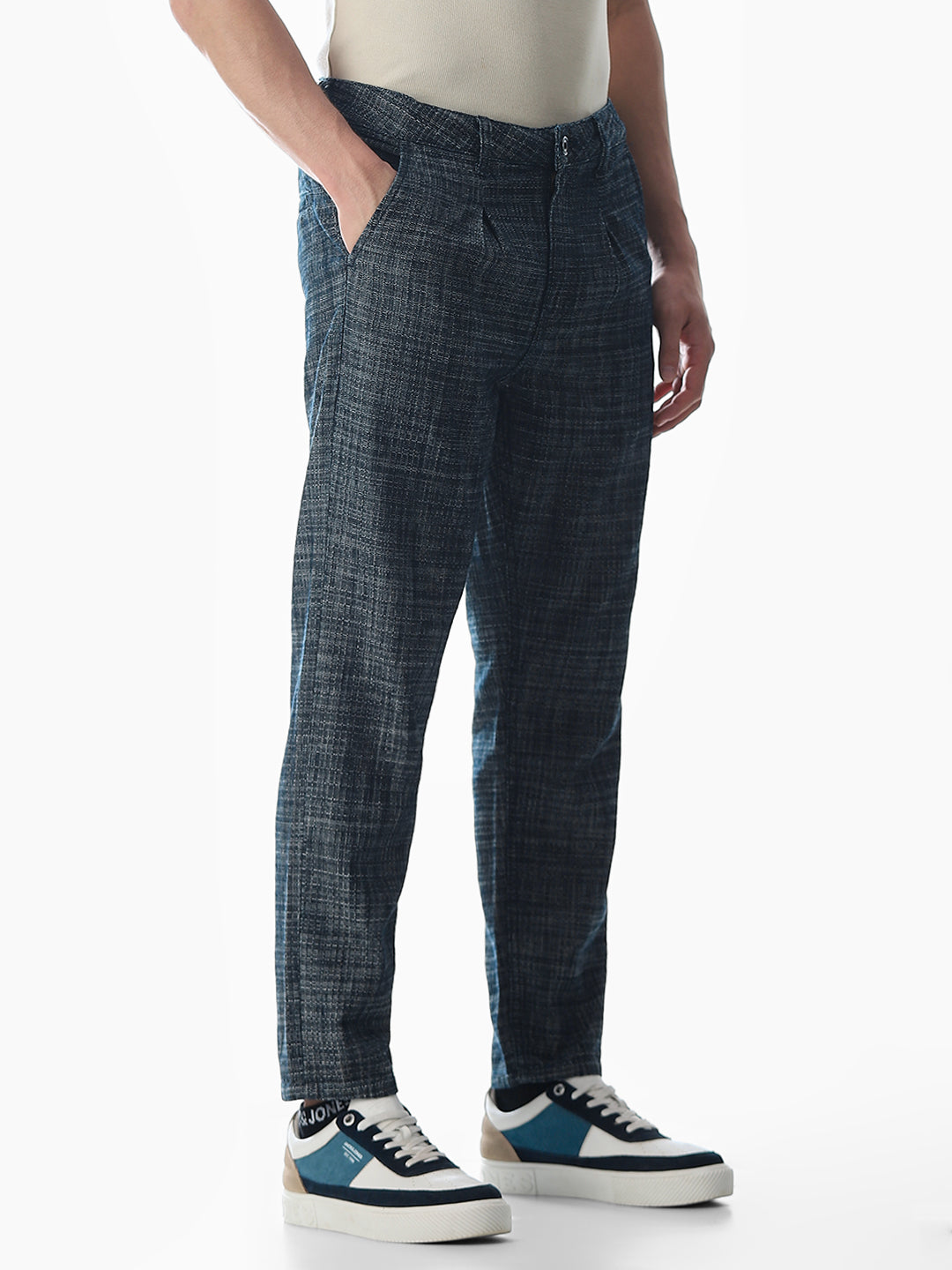 Dark Blue Cotton Cropped Jeans