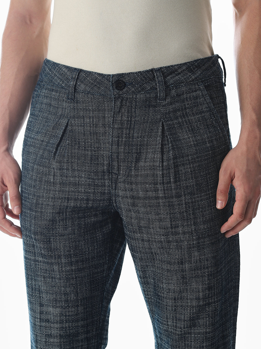 Dark Blue Cotton Cropped Jeans