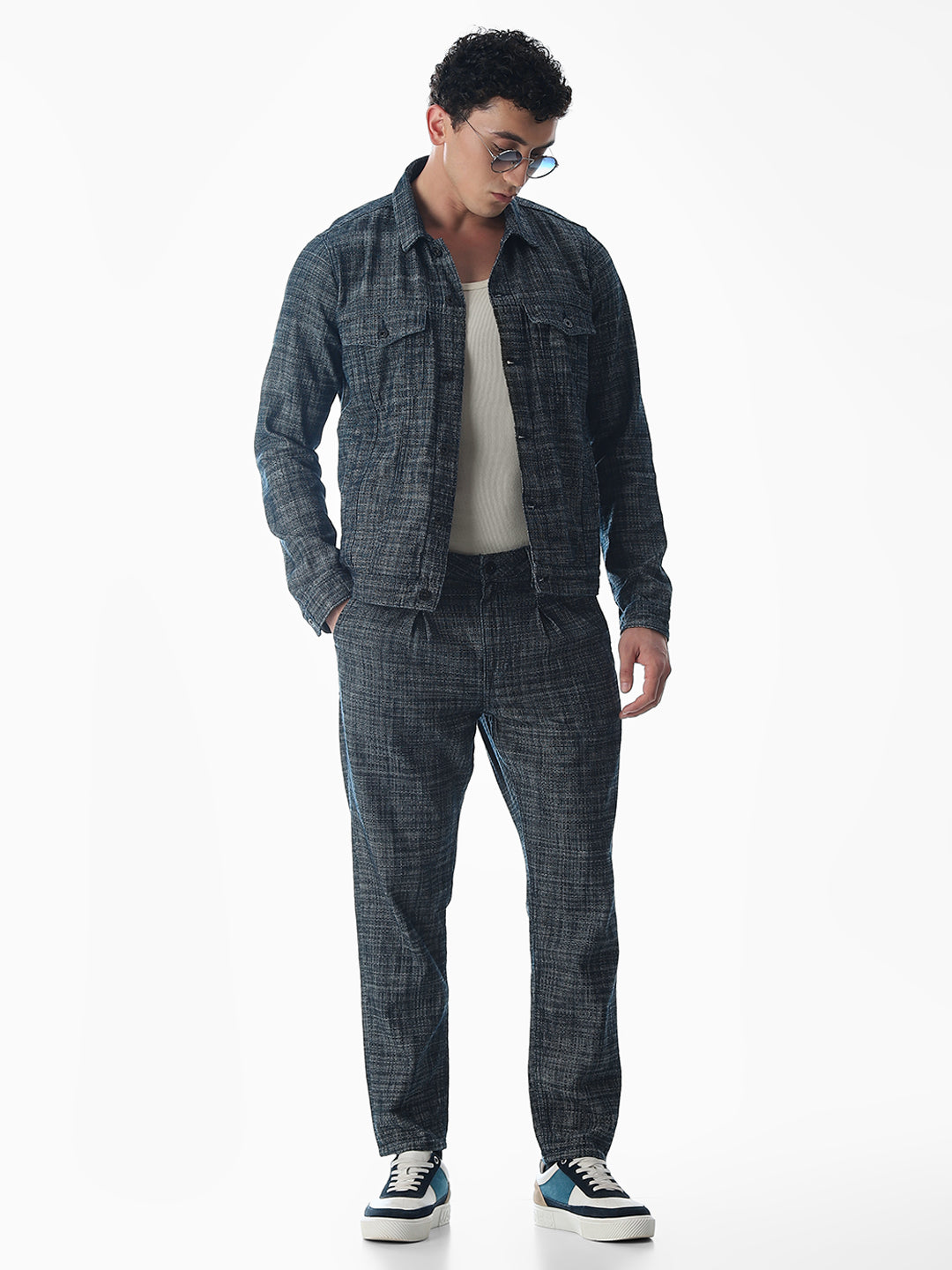 Dark Blue Cotton Cropped Jeans