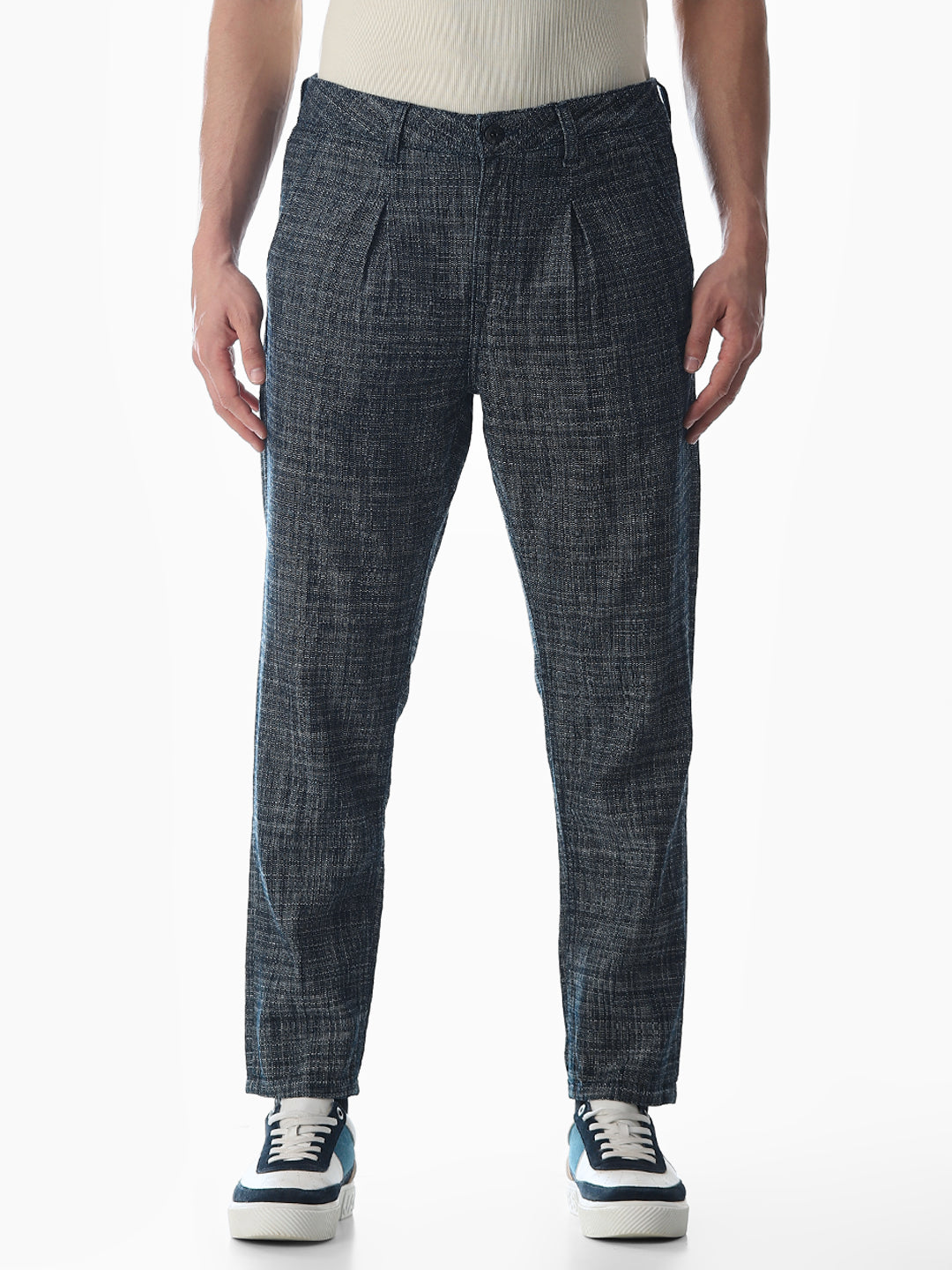 Dark Blue Cotton Cropped Jeans