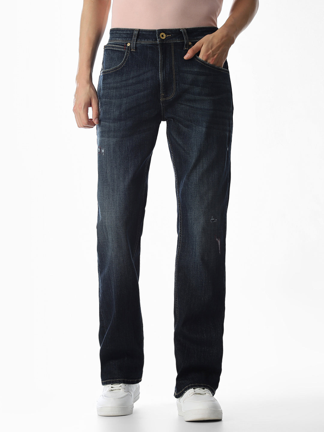 Mildly Distressed Cliff Bootcut Jeans