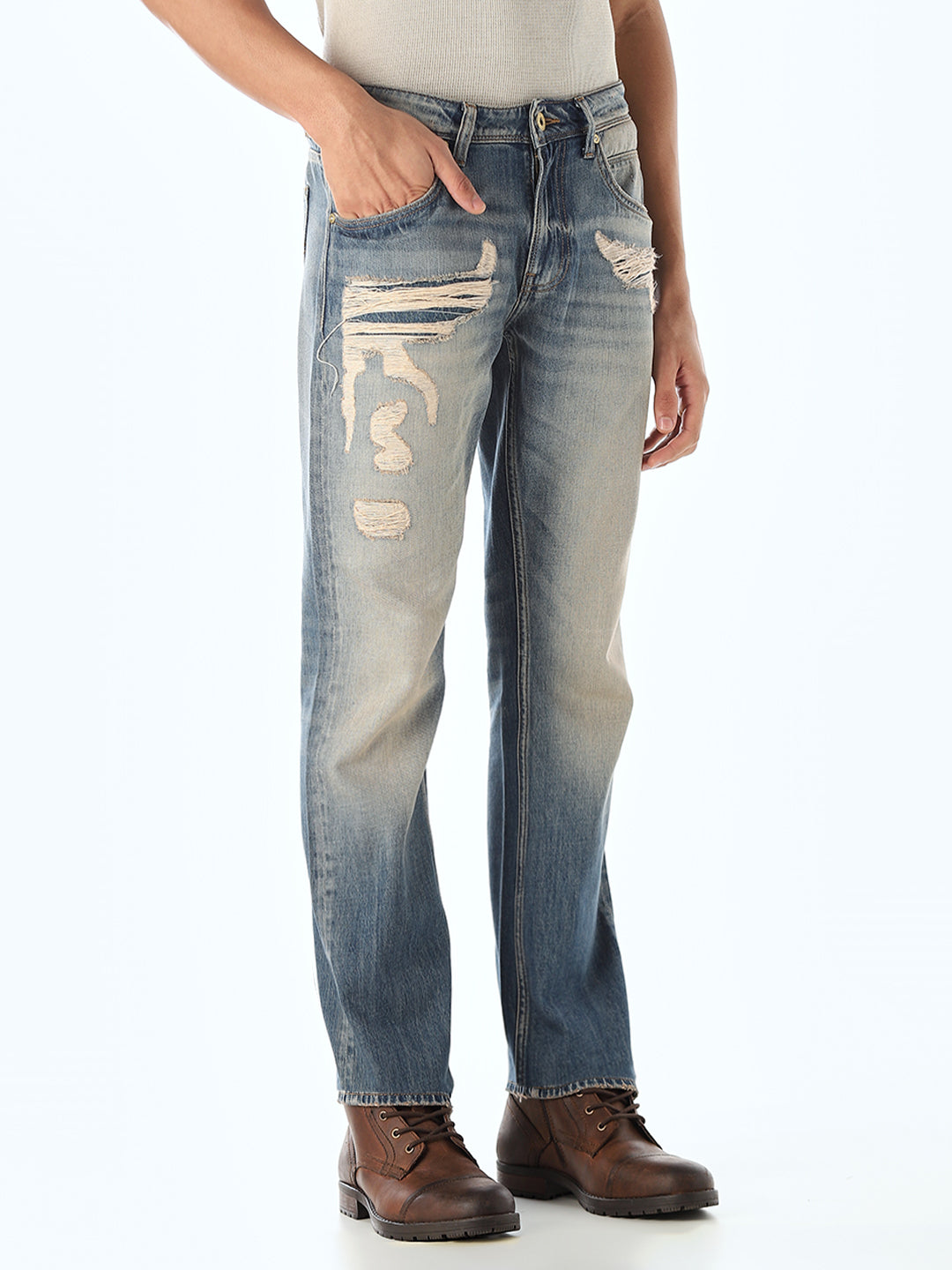 Heavily Distressed Clark Regular Fit Jeans