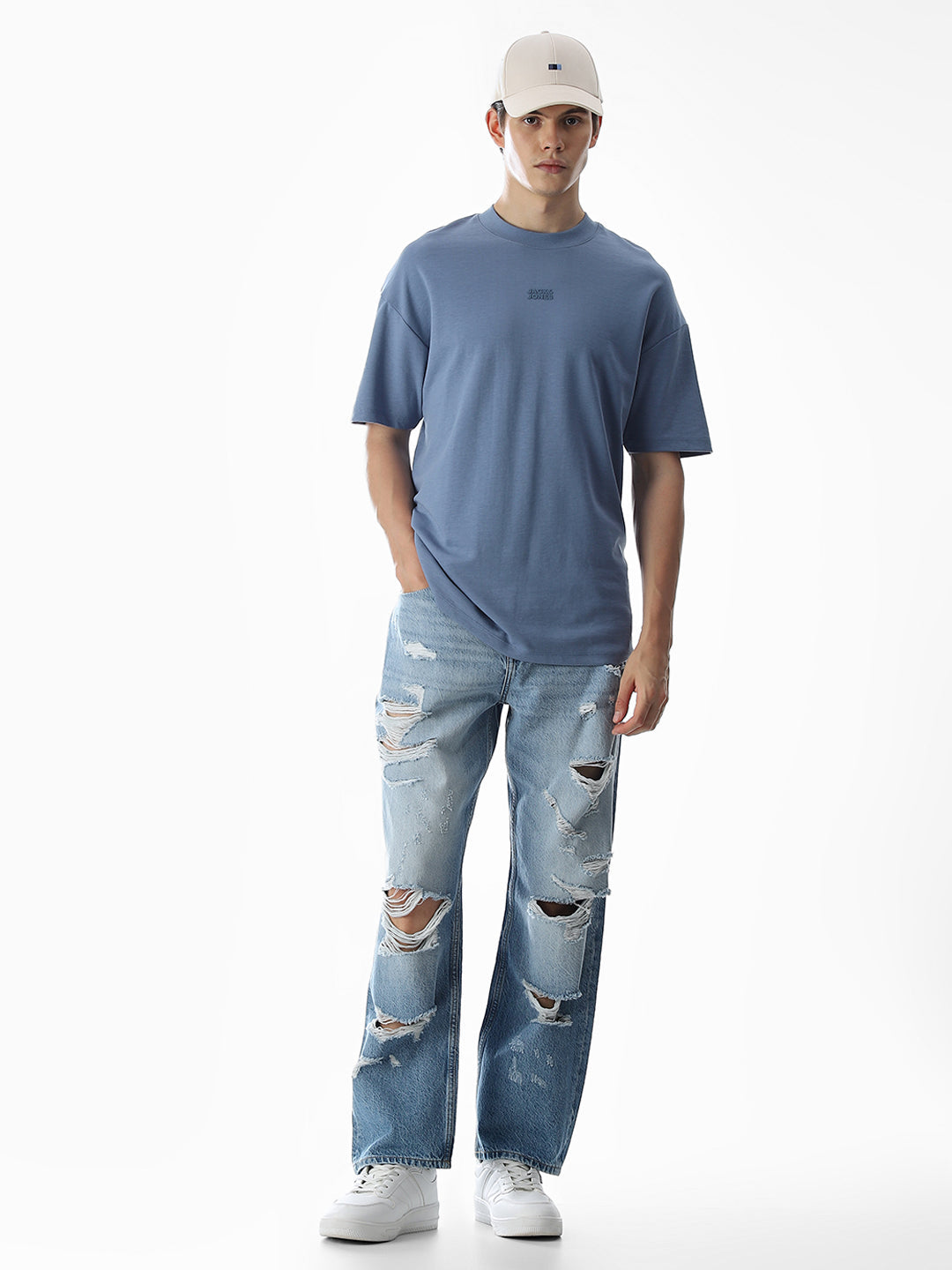 Light Blue Heavily Distressed Eddie Loose Fit Jeans