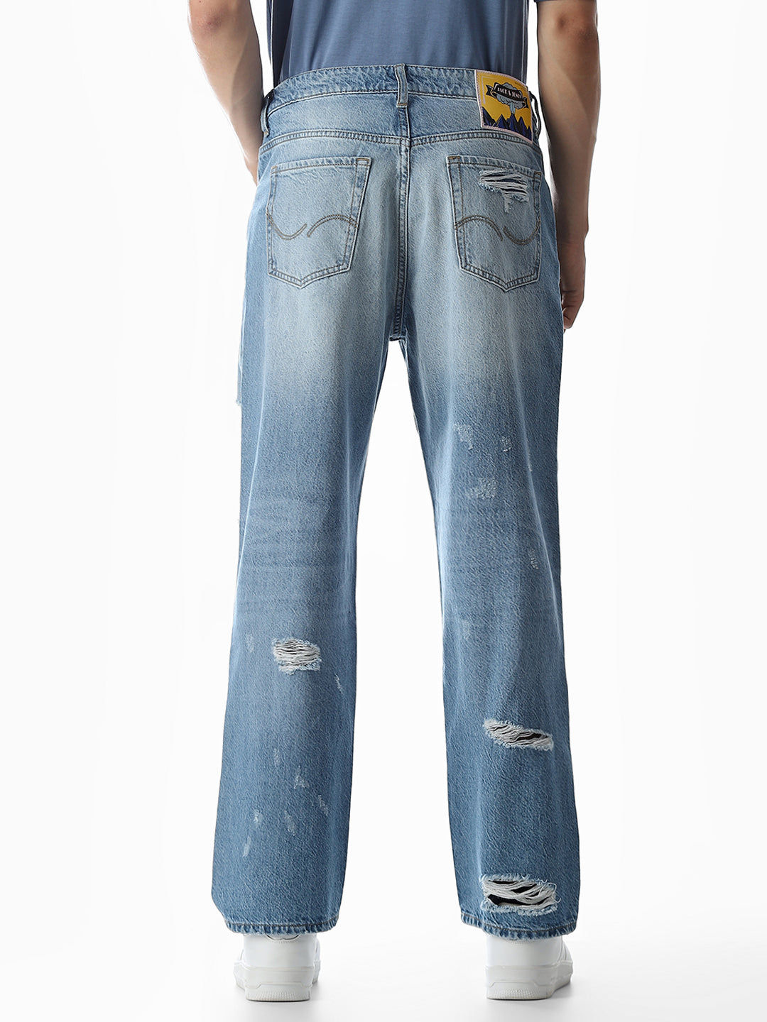 Light Blue Heavily Distressed Eddie Loose Fit Jeans