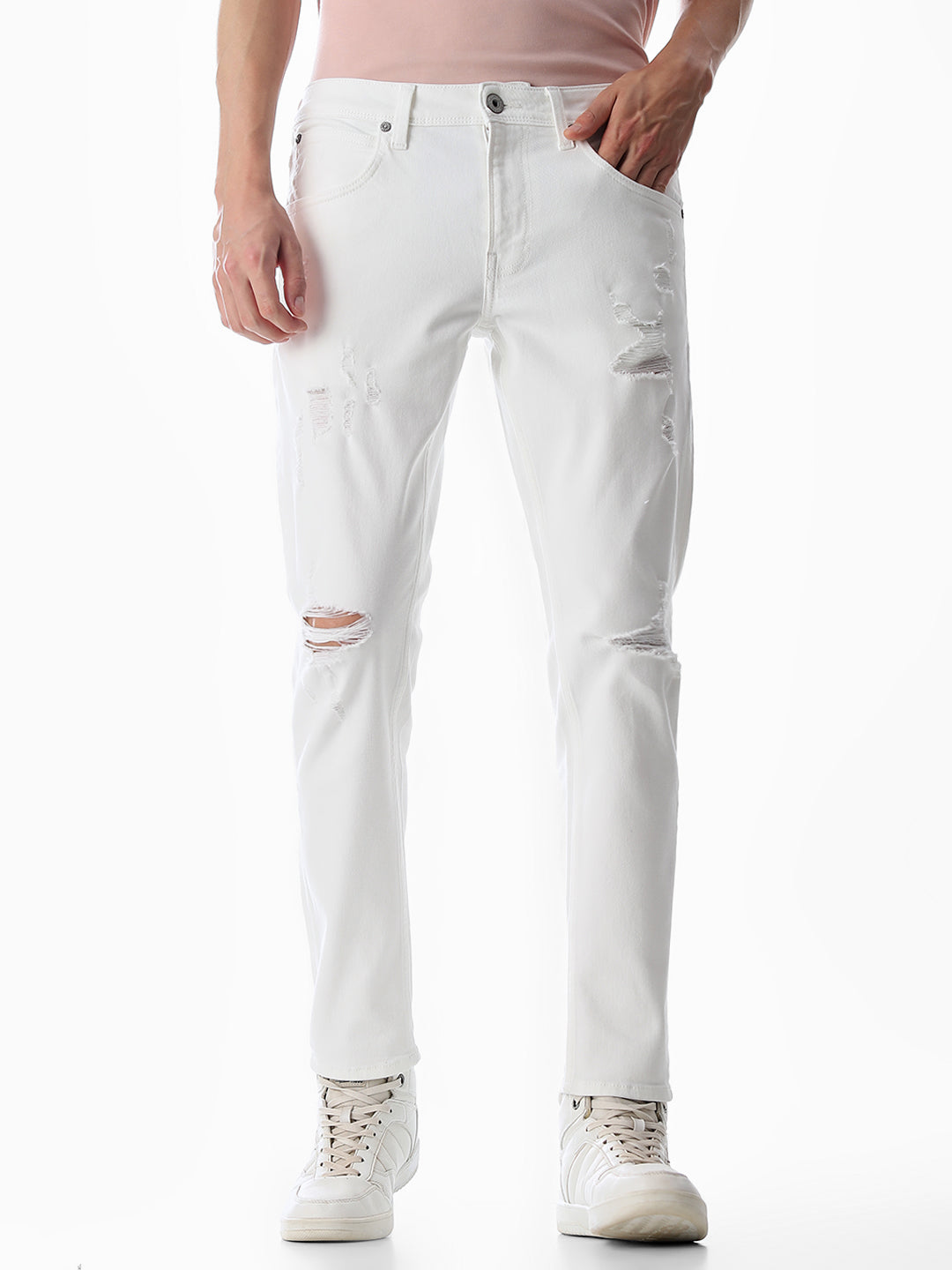 Distressed Cropped Brak Slim Fit Jeans