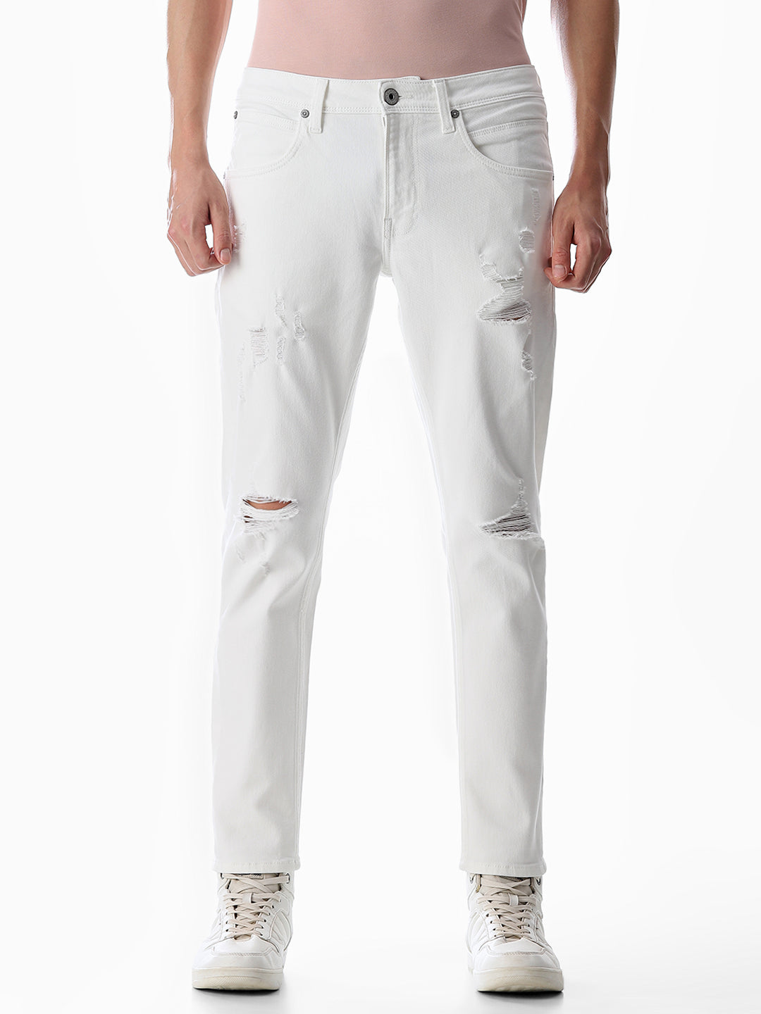 Distressed Cropped Brak Slim Fit Jeans