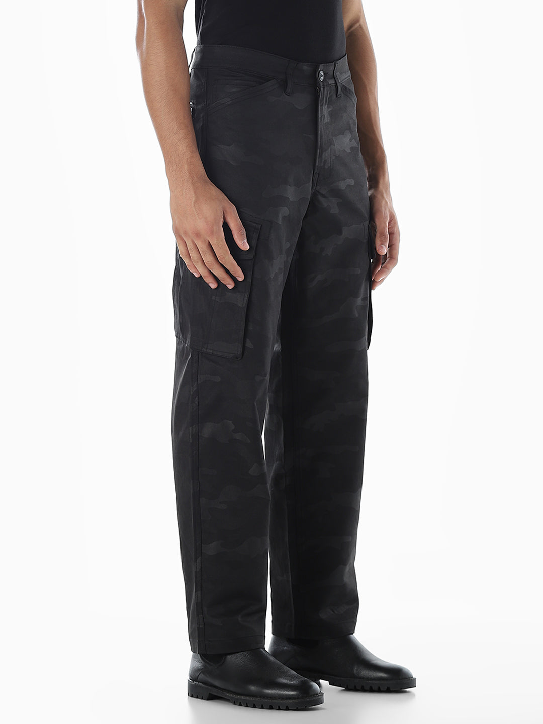 Black Camo Print Cargos