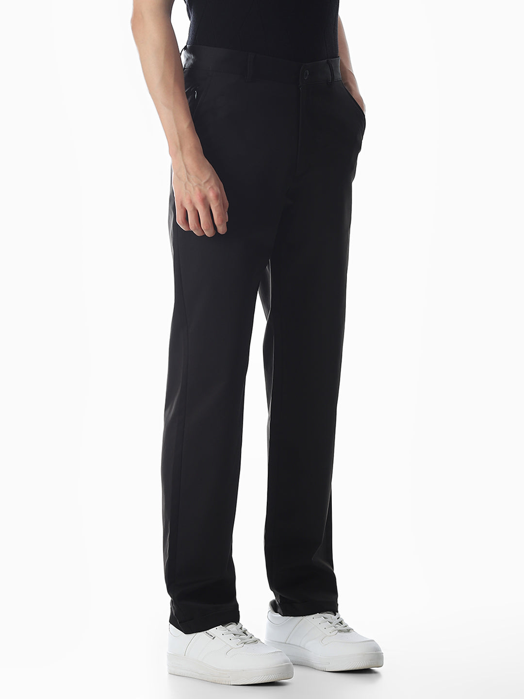 Black High Rise Regular Fit Pants