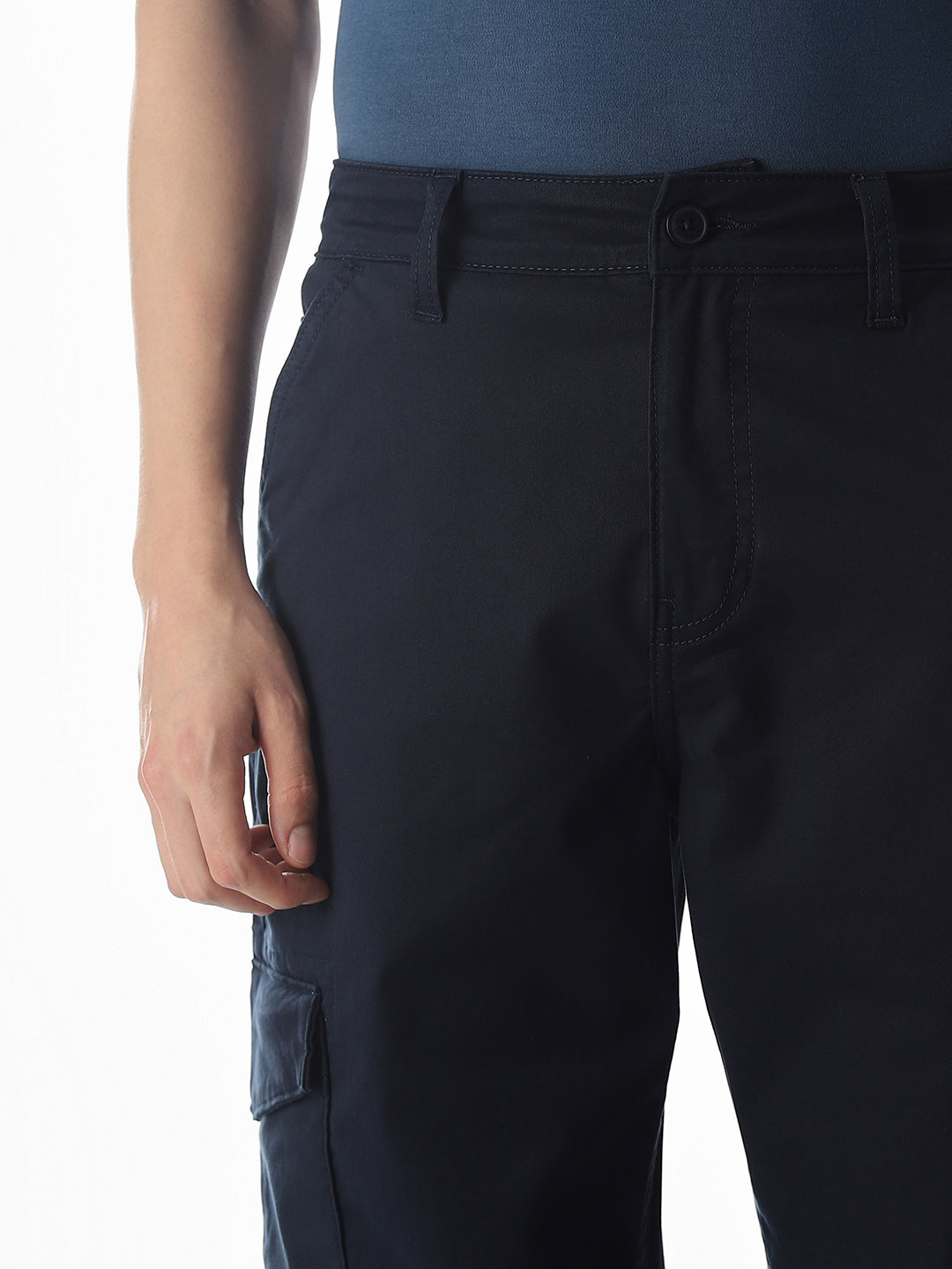 Navy Blue Low Rise Anti Fit Cargos