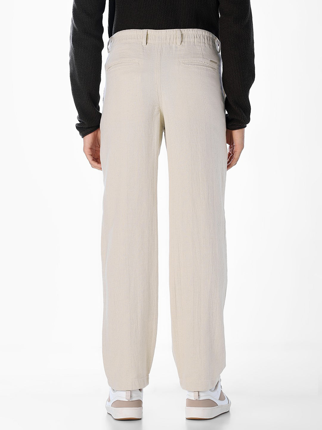 Men's Beige Cotton-Linen Regular Fit Chinos