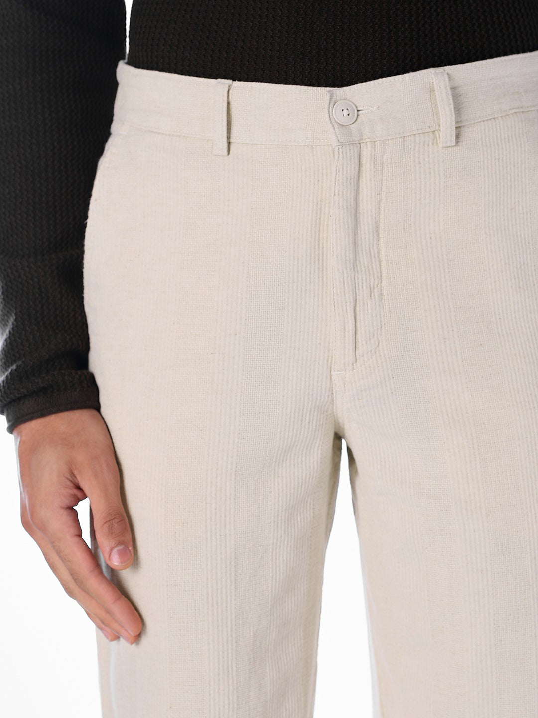 Men's Beige Cotton-Linen Regular Fit Chinos