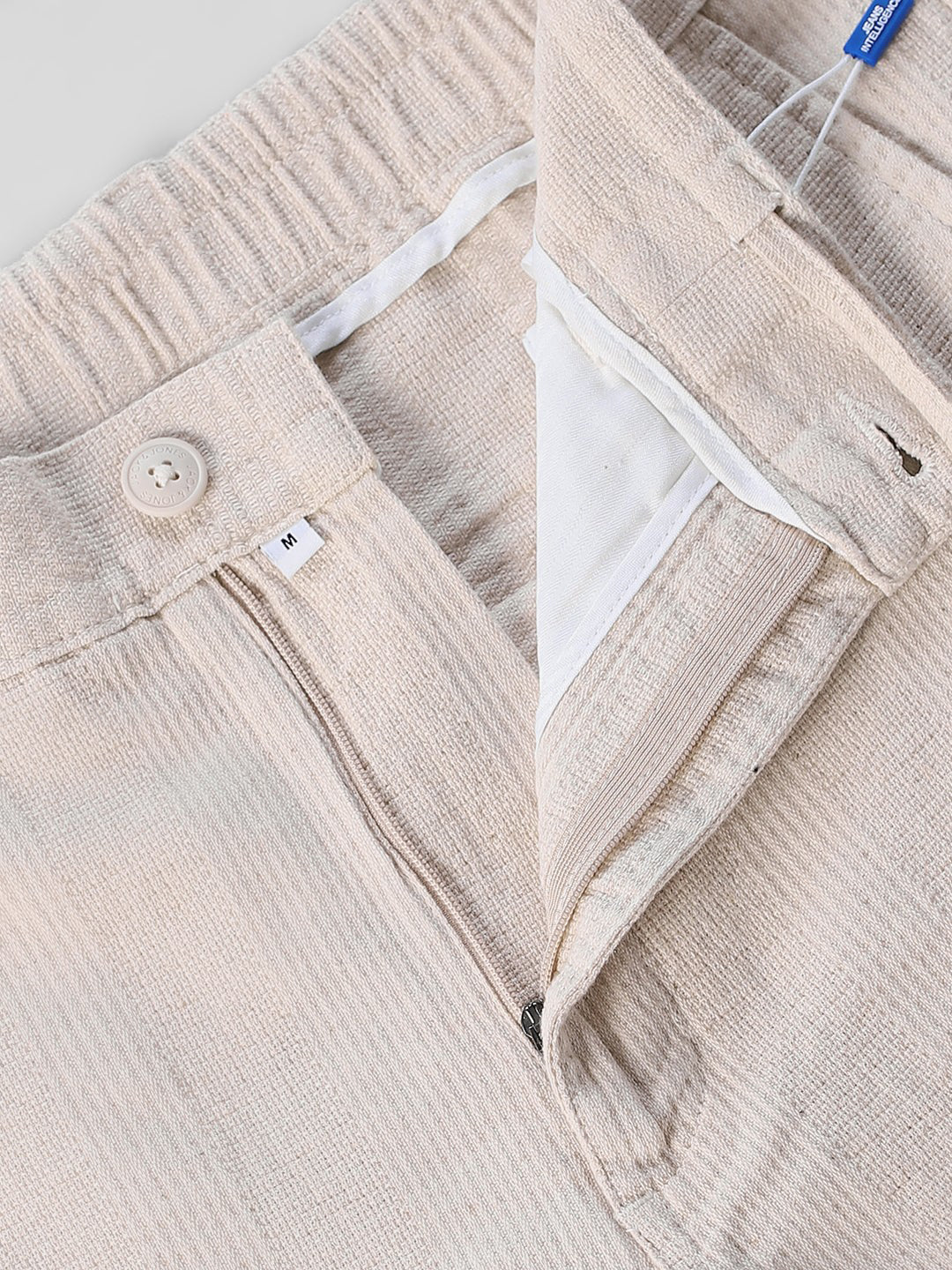 Men's Beige Cotton-Linen Regular Fit Chinos