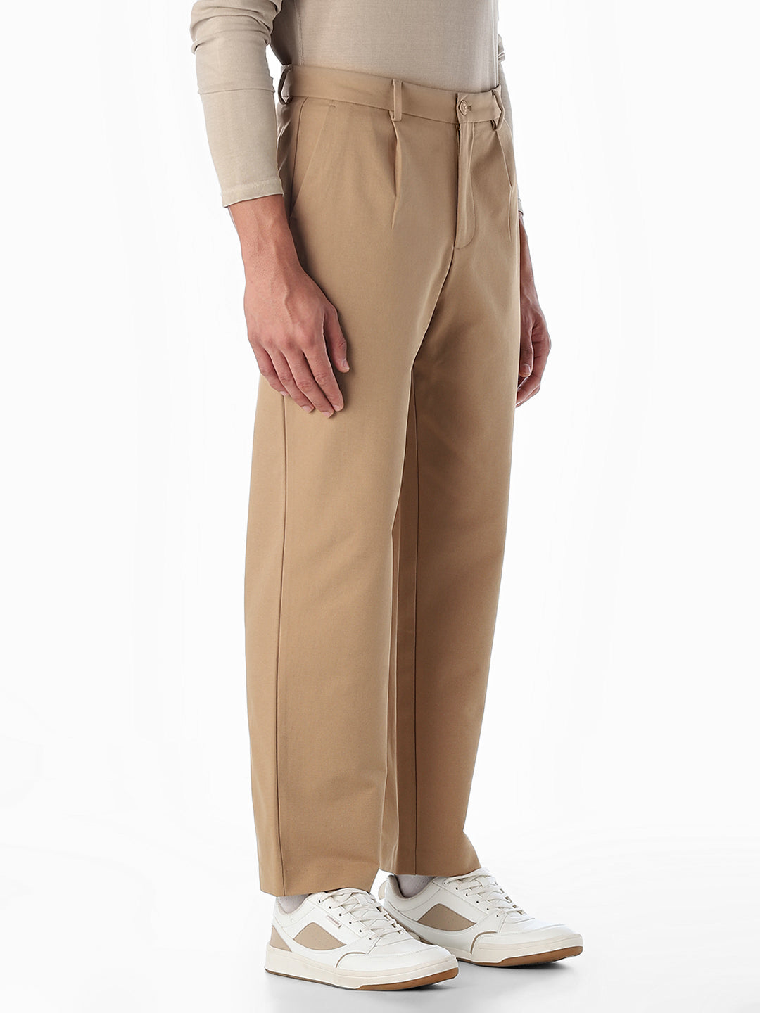 Khaki Mid Rise Wen Pleated Pants