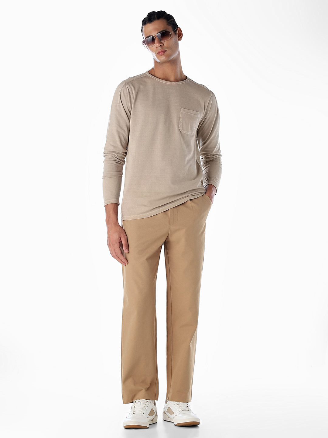 Khaki Mid Rise Wen Pleated Pants