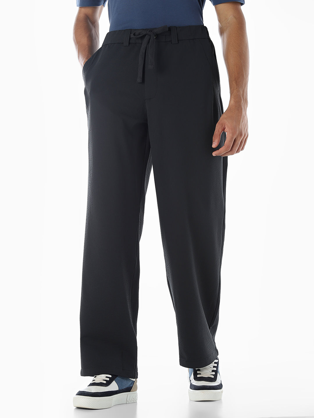 Loose Fit High Rise Pants - Black