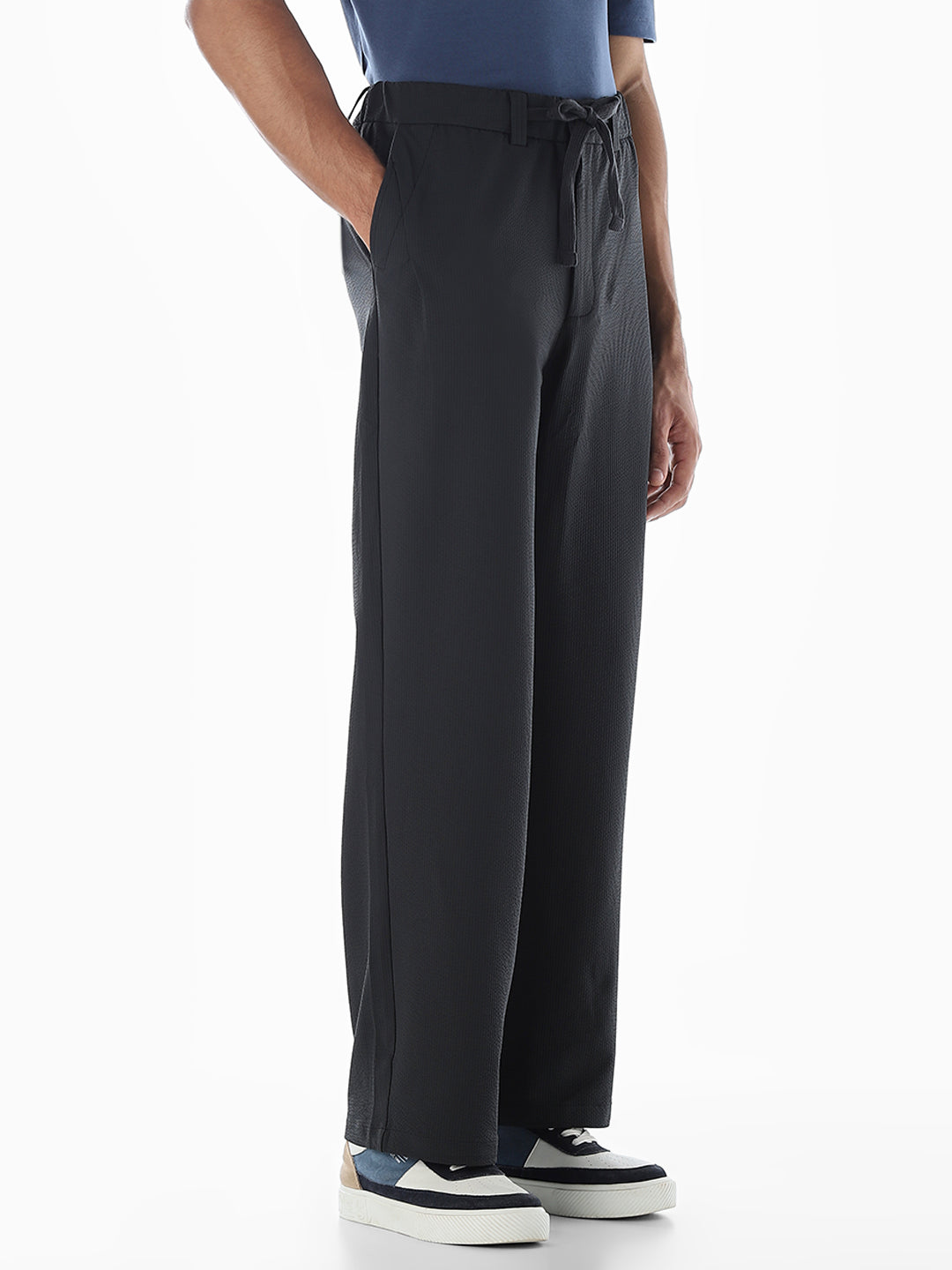 Loose Fit High Rise Pants - Black