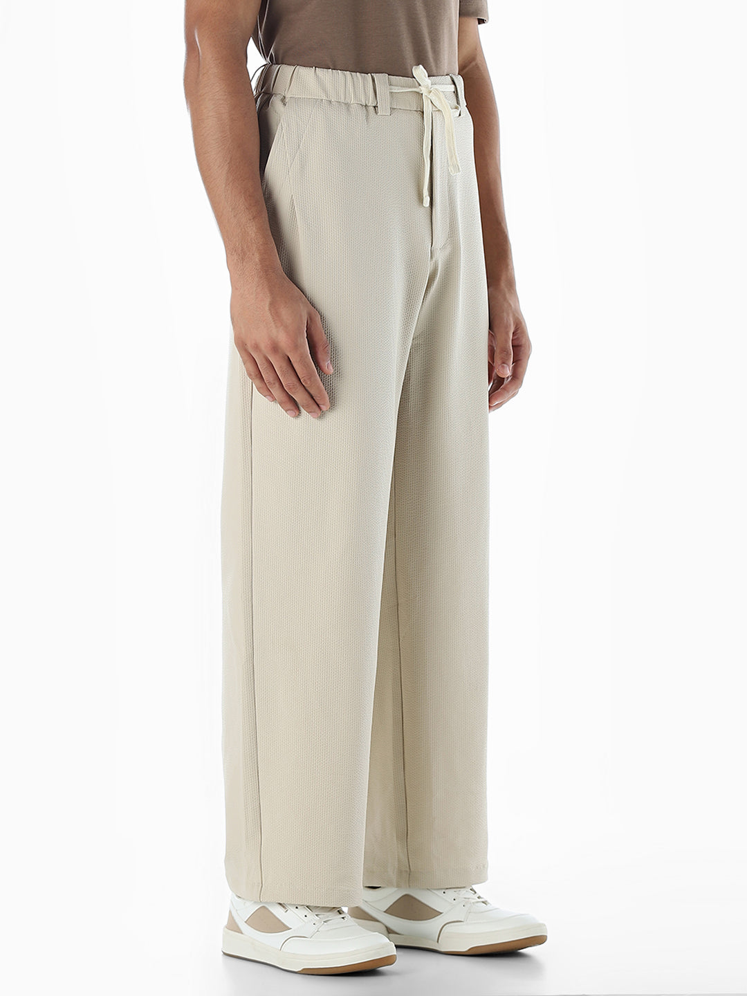 Loose Fit High Rise Pants - Beige