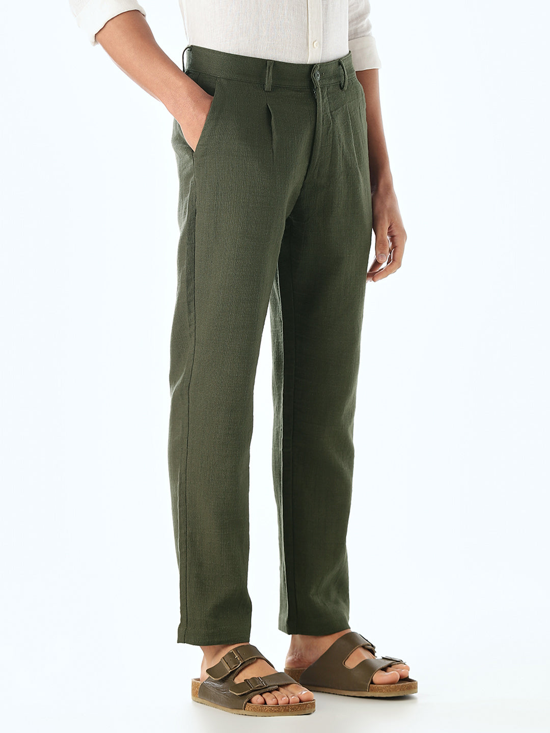 Olive Mid Rise Slim Fit Pants